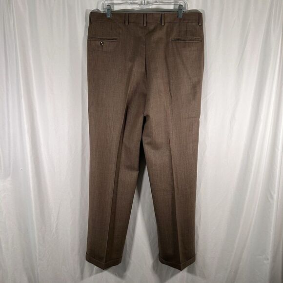 Jos A Banks Executive Collection Pants Men's 36R Brown 100% Wool Pleated - Picture 3 of 8